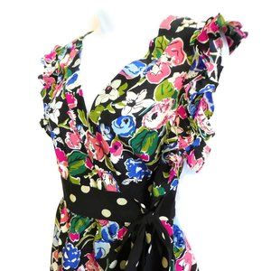 NEW Silk Odille Blouse Silk Wrap Floral Polka Tie Exaggerated Ruffle 6